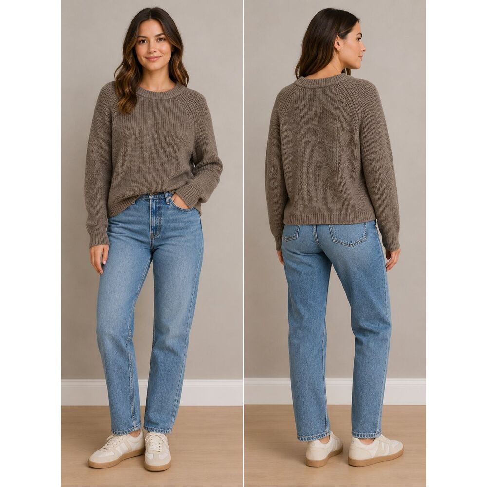 Quince 100% Organic cotton Fisherman Crew Sweater Grey XS Oversized #786